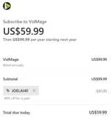 VidMage coupon verification screenshot