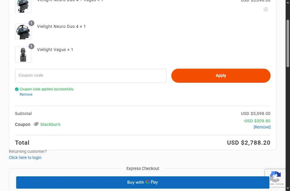 Vielight checkout page showing Vielight coupon code box | Screenshot taken by SimplyCodes community member on Jan 13, 2026