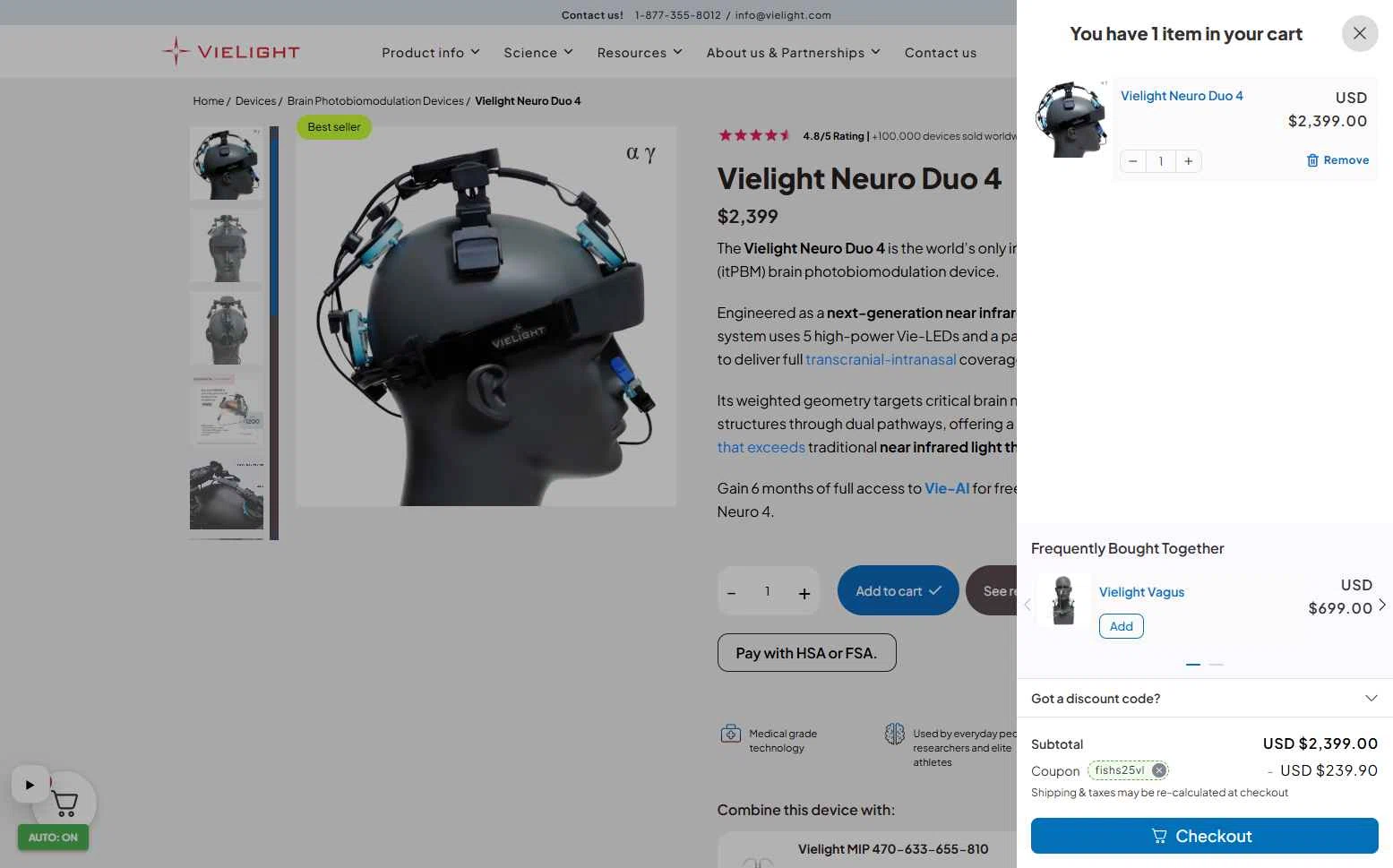 Vielight checkout page showing Vielight coupon code box | Screenshot taken by SimplyCodes community member on Feb 8, 2026