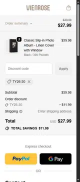 Vienrose coupon verification screenshot