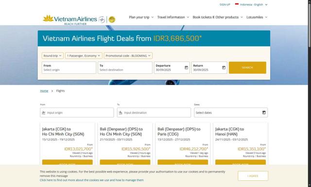 Vietnam Airlines checkout page showing Vietnam Airlines promo code box | Screenshot taken by SimplyCodes community member on Sep 30, 2025