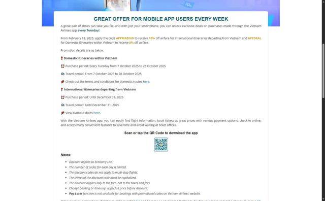 Vietnam Airlines checkout page showing Vietnam Airlines promo code box | Screenshot taken by SimplyCodes community member on Oct 7, 2025