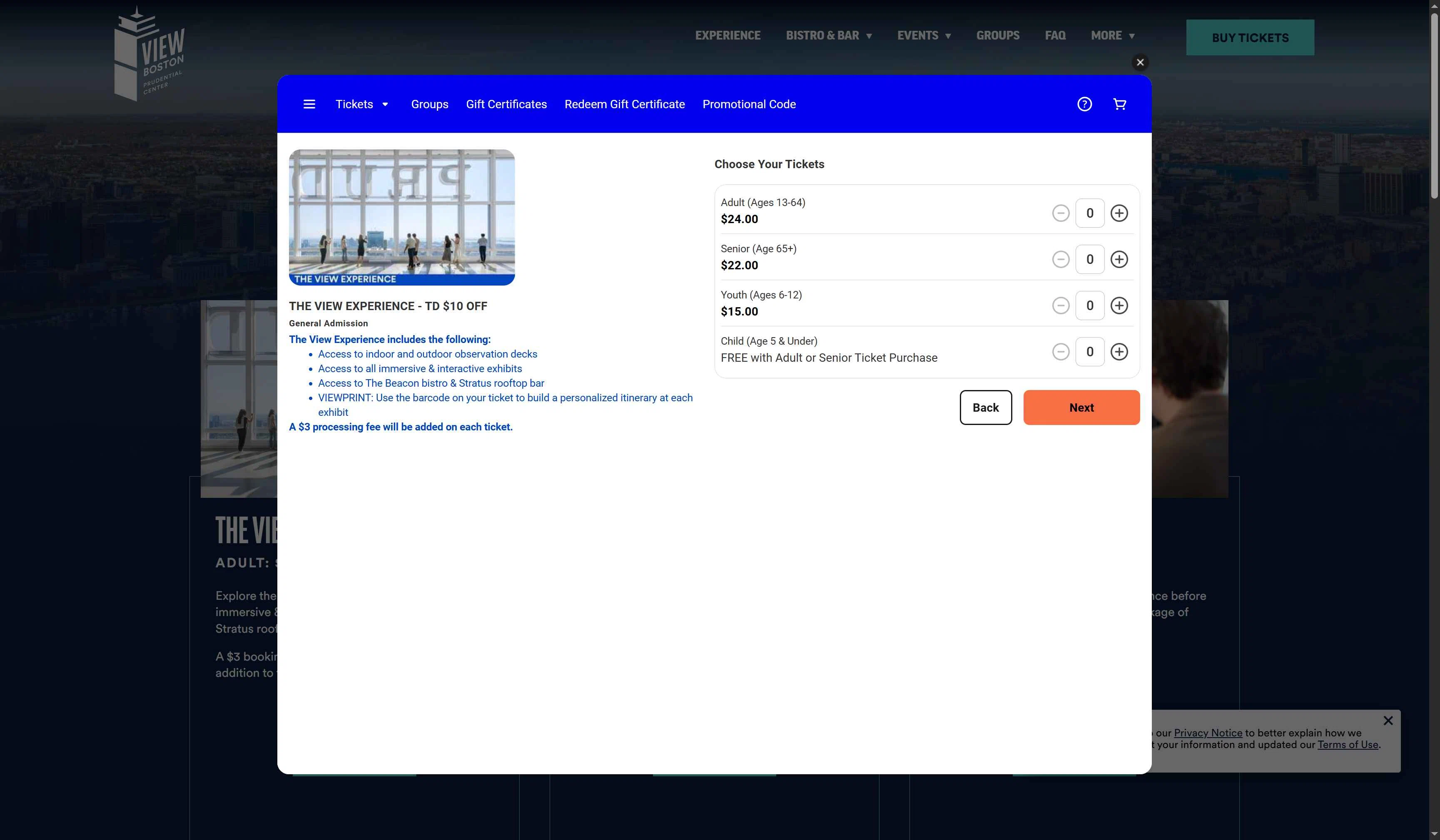 View Boston checkout page showing View Boston promo code box | Screenshot taken by SimplyCodes community member on Jan 19, 2026