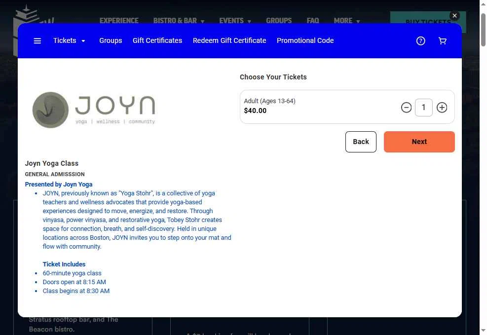 View Boston checkout page showing View Boston promo code box | Screenshot taken by SimplyCodes community member on Dec 6, 2025
