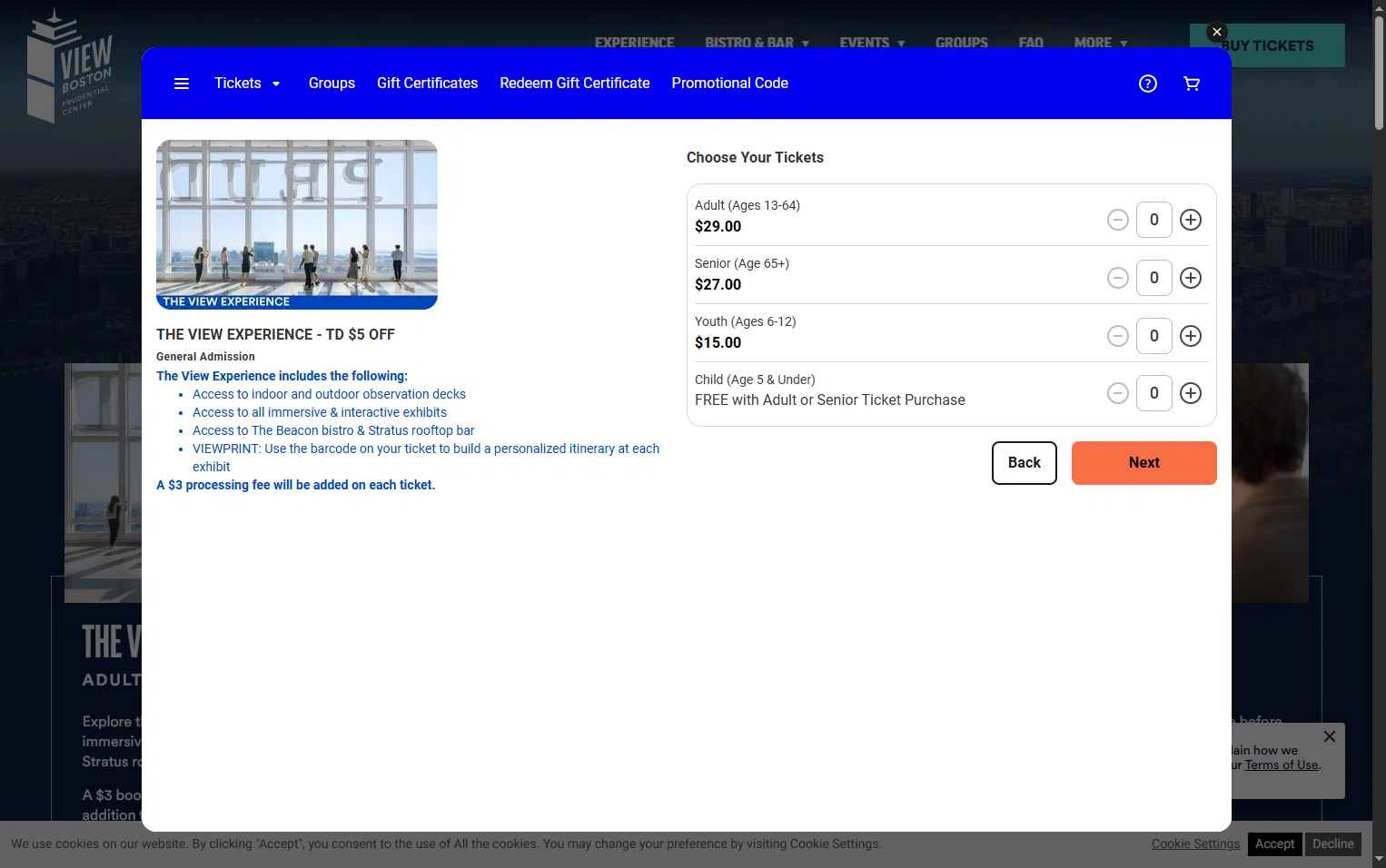 View Boston checkout page showing View Boston promo code box | Screenshot taken by SimplyCodes community member on Dec 6, 2025