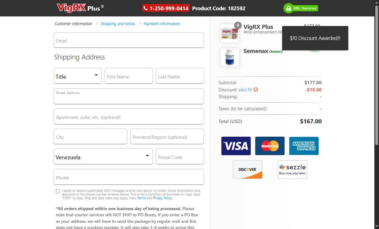 VigRX Plus checkout page showing VigRX Plus discount code box | Screenshot taken by SimplyCodes community member on May 21, 2025