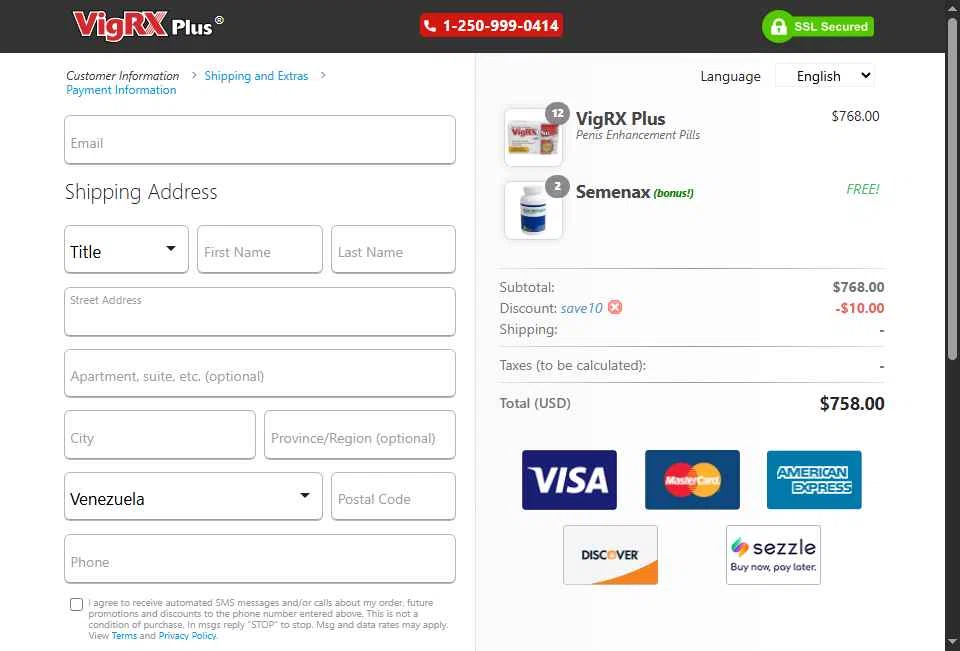 VigRX Plus Store checkout page showing VigRX Plus Store promo code box | Screenshot taken by SimplyCodes community member on Oct 30, 2025