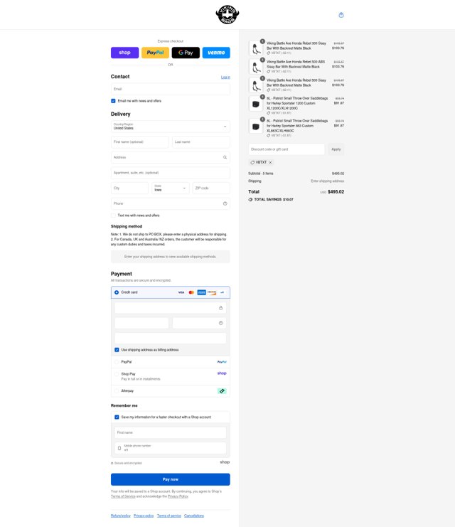 Viking Bags checkout page showing Viking Bags promo code box | Screenshot taken by SimplyCodes community member on Sep 4, 2025