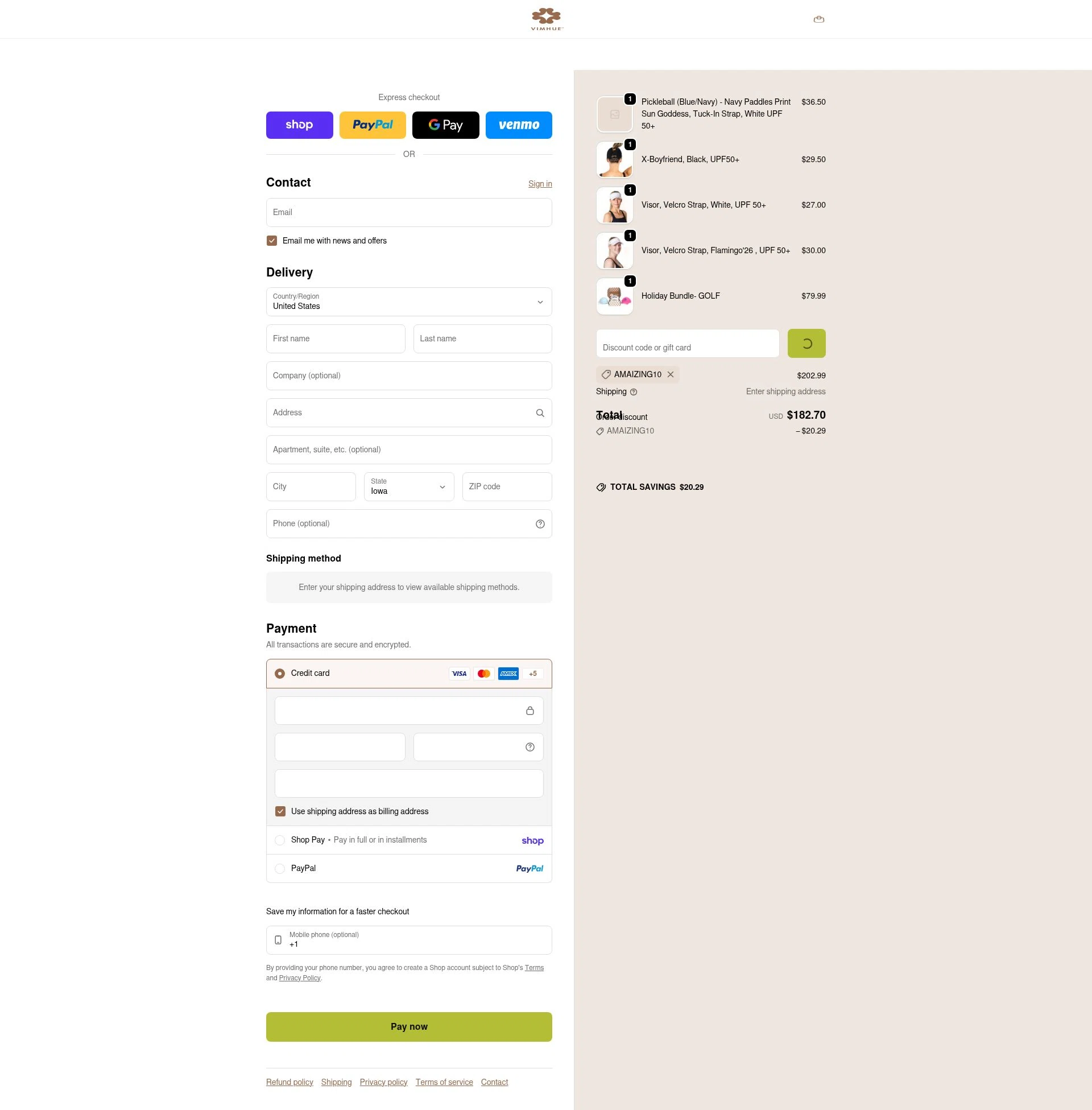 VimHue checkout page showing VimHue discount code box | Screenshot taken by SimplyCodes community member on Feb 20, 2026