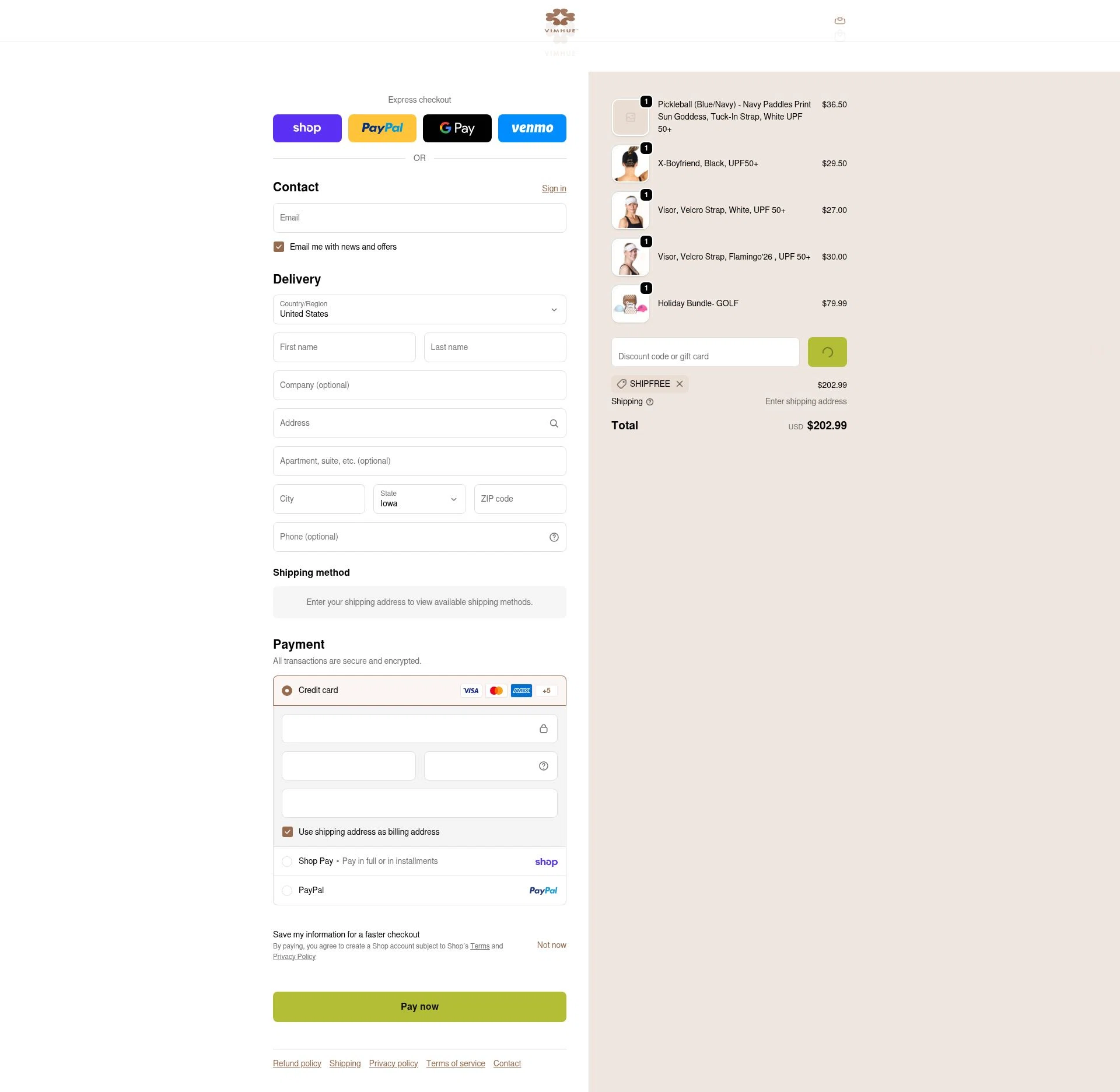 VimHue checkout page showing VimHue discount code box | Screenshot taken by SimplyCodes community member on Feb 16, 2026