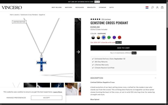 Vincero checkout page showing Vincero discount code box | Screenshot taken by SimplyCodes community member on Sep 4, 2025