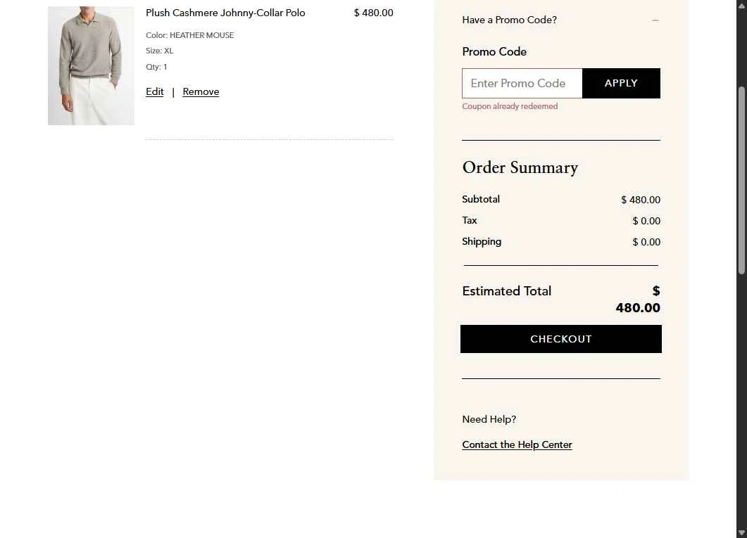 Vince Unfold checkout page showing Vince Unfold promo code box | Screenshot taken by SimplyCodes community member on Nov 1, 2025
