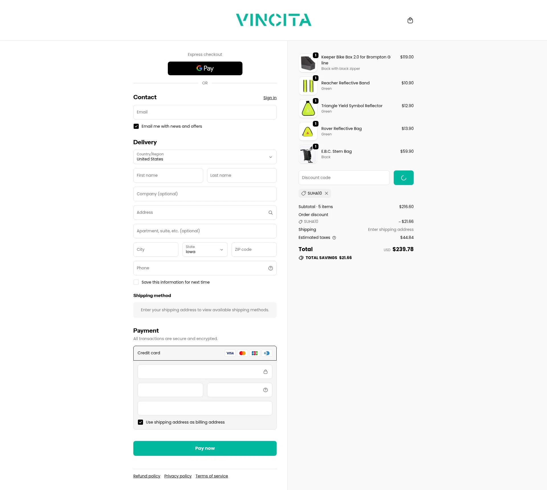 Vincita checkout page showing Vincita promo code box | Screenshot taken by SimplyCodes community member on Feb 18, 2026