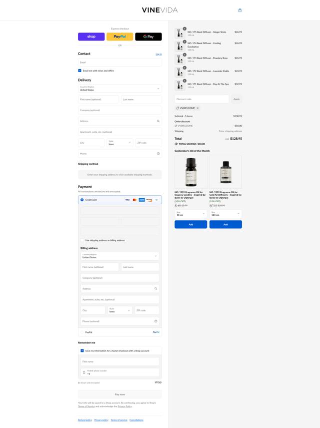 Vinevida checkout page showing Vinevida discount code box | Screenshot taken by SimplyCodes community member on Sep 5, 2025