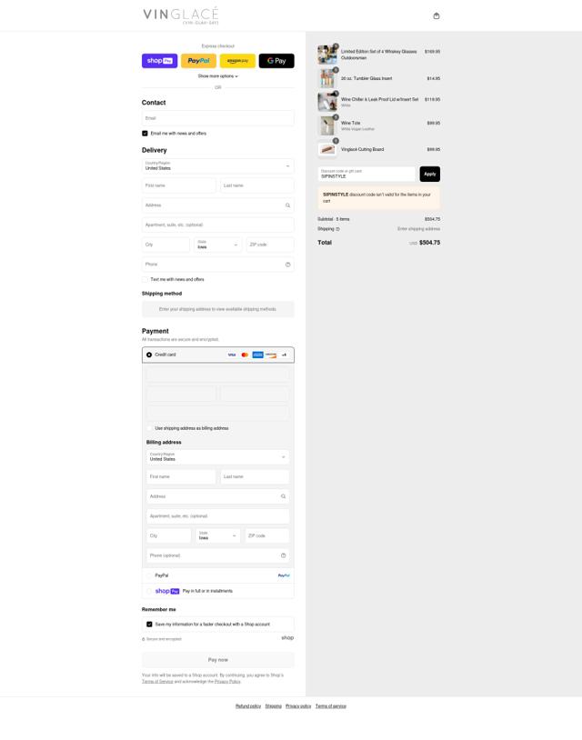 Vinglace checkout page showing Vinglace coupon code box | Screenshot taken by SimplyCodes community member on Aug 13, 2025