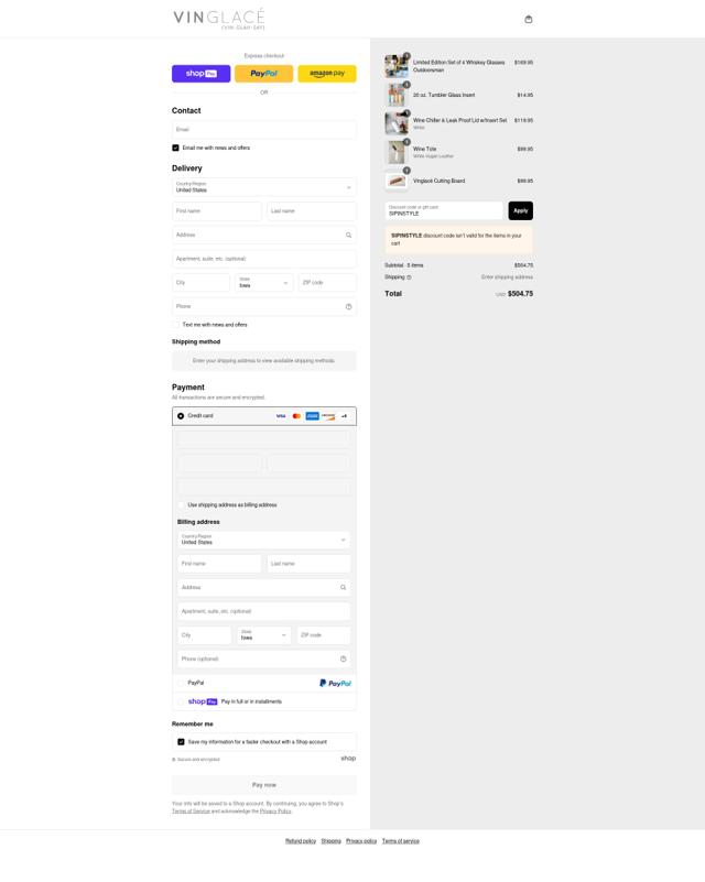 Vinglace checkout page showing Vinglace coupon code box | Screenshot taken by SimplyCodes community member on Aug 9, 2025
