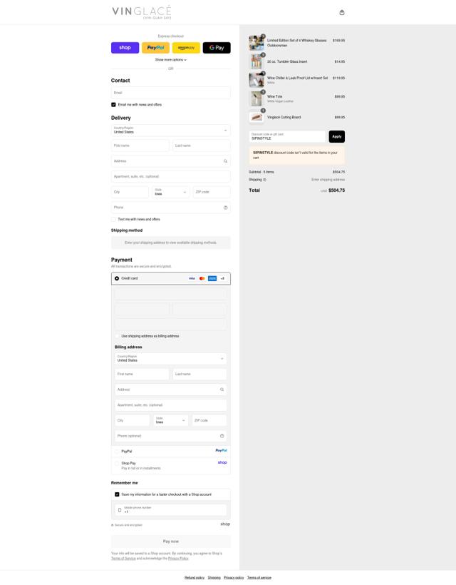 Vinglace checkout page showing Vinglace coupon code box | Screenshot taken by SimplyCodes community member on Sep 12, 2025