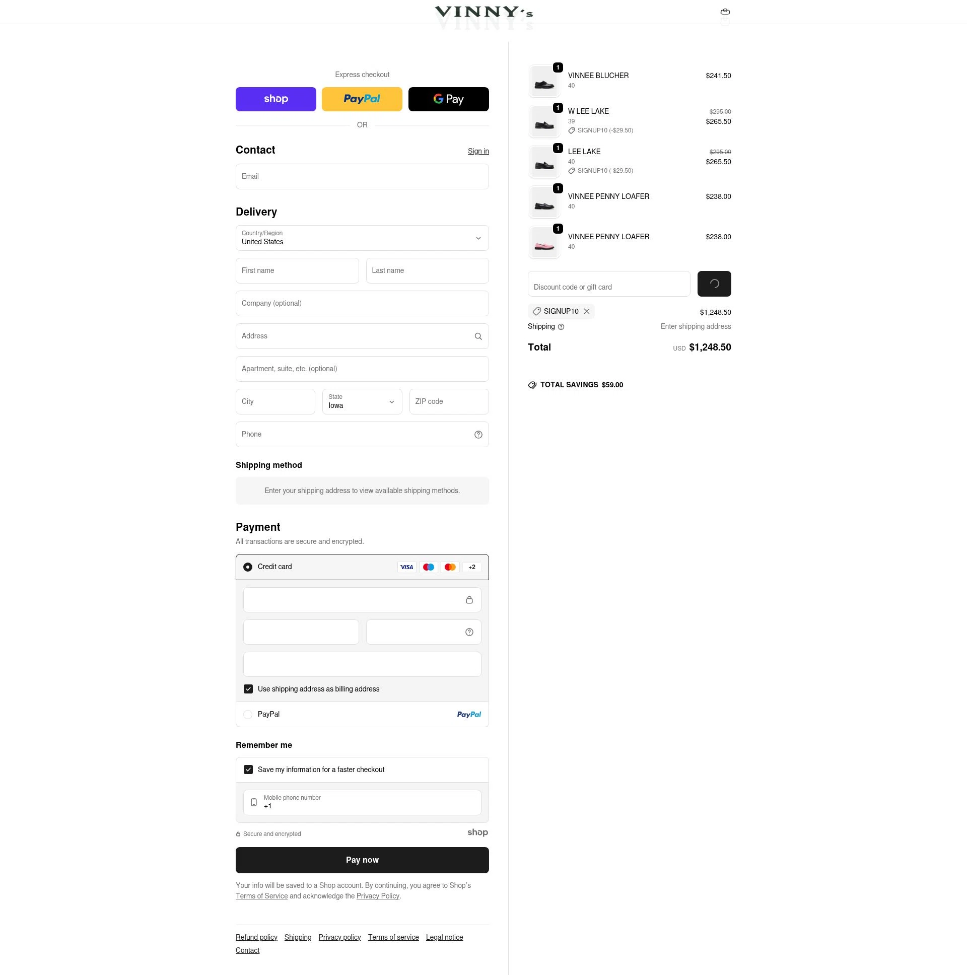 VINNY's checkout page showing VINNY's promo code box | Screenshot taken by SimplyCodes community member on Dec 31, 2025