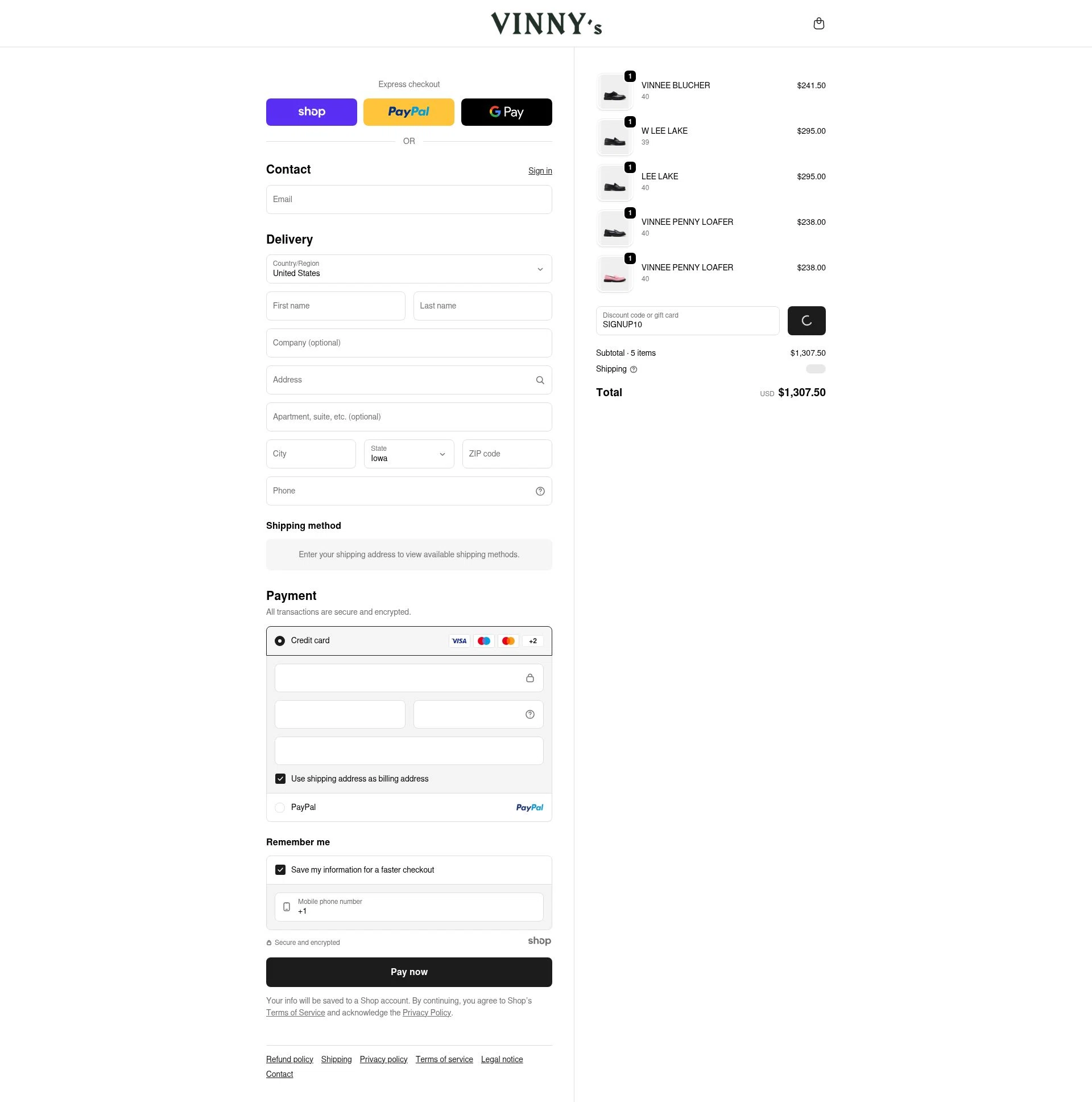VINNY's checkout page showing VINNY's promo code box | Screenshot taken by SimplyCodes community member on Jan 5, 2026