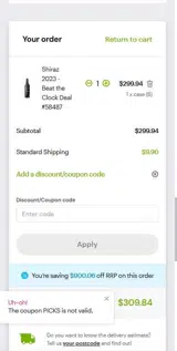 PICKS coupon verification screenshot