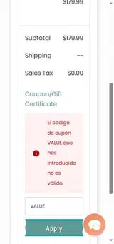 VALUE coupon verification screenshot