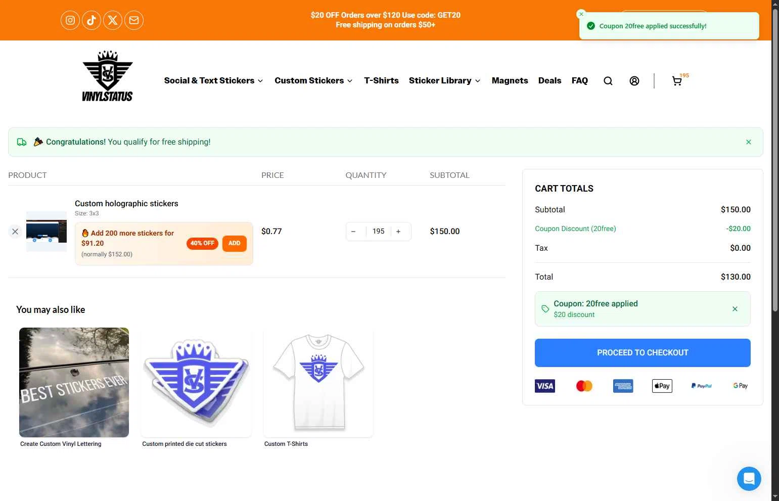 Vinyl Status checkout page showing Vinyl Status promo code box | Screenshot taken by SimplyCodes community member on Jan 17, 2026