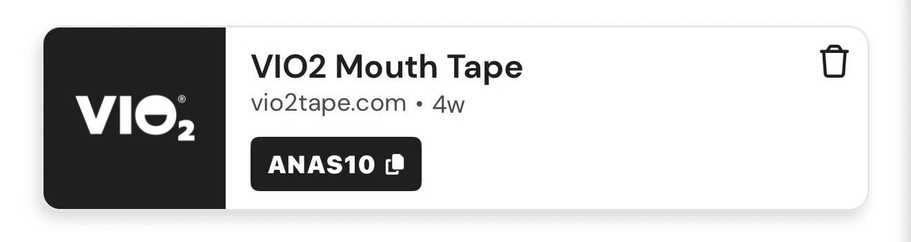 VIO2tape promo code screenshot showing code ANAS10 applied at VIO2tape checkout page. Uploaded by SimplyCodes community member QuestFinder7201 on May 15, 2026