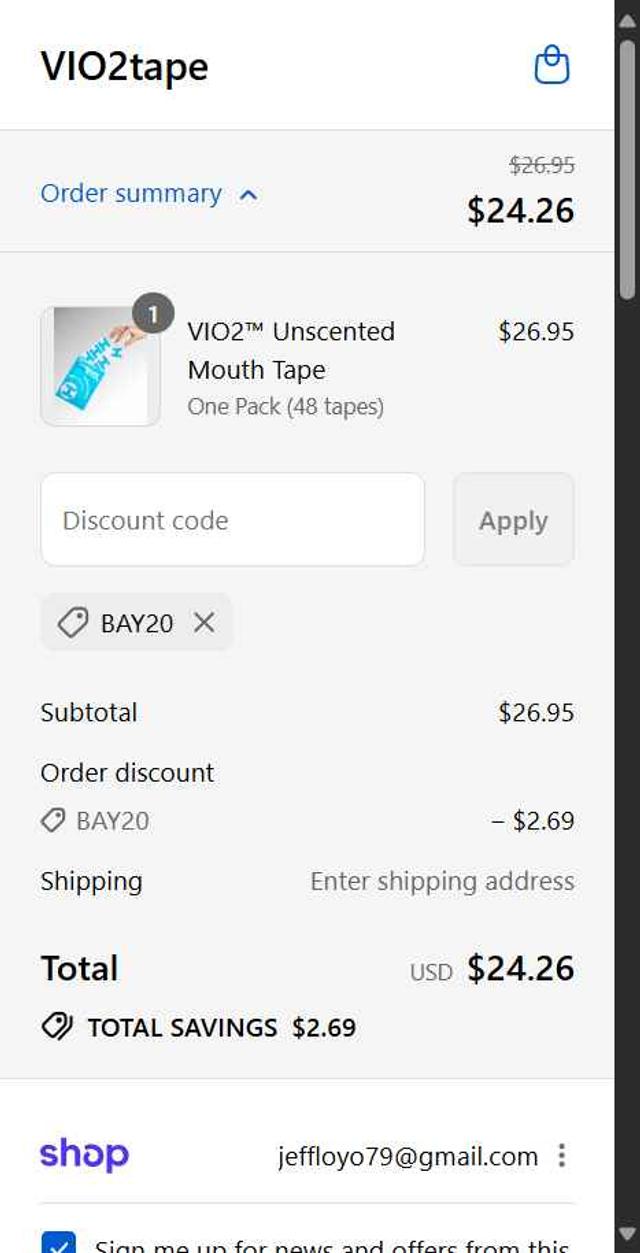 VIO2tape checkout page showing VIO2tape promo code box | Screenshot taken by SimplyCodes community member on Sep 17, 2025
