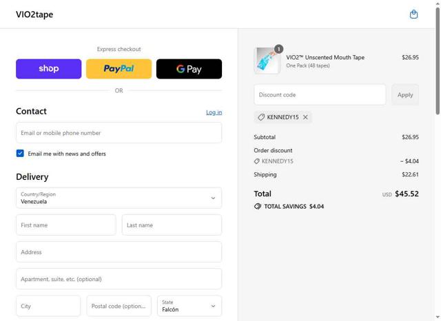VIO2tape checkout page showing VIO2tape promo code box | Screenshot taken by SimplyCodes community member on Sep 3, 2025