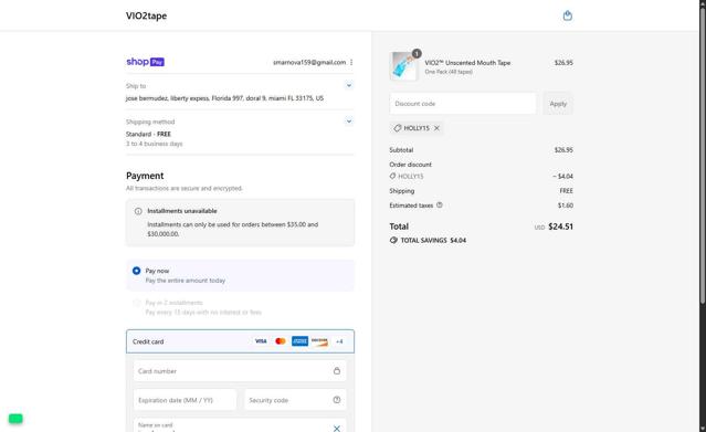 VIO2tape checkout page showing VIO2tape promo code box | Screenshot taken by SimplyCodes community member on Aug 27, 2025