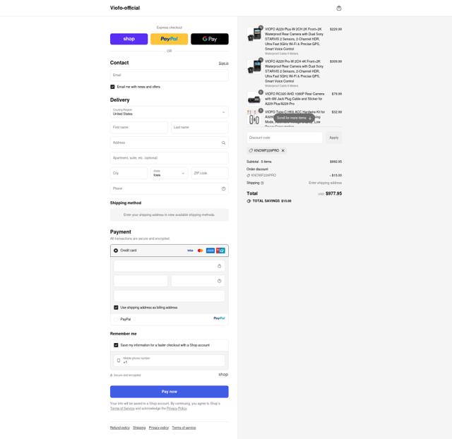 Viofo checkout page showing Viofo promo code box | Screenshot taken by SimplyCodes community member on Sep 11, 2025