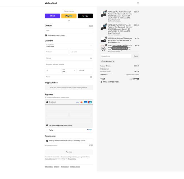 Viofo checkout page showing Viofo promo code box | Screenshot taken by SimplyCodes community member on Sep 11, 2025