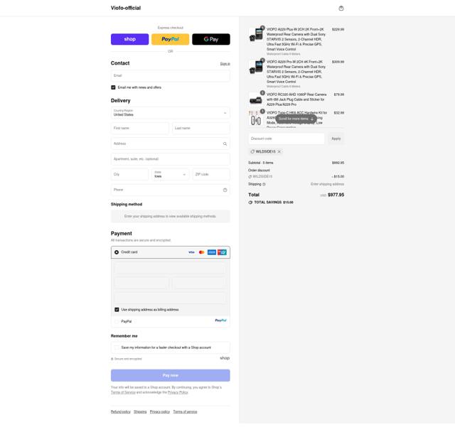 Viofo checkout page showing Viofo promo code box | Screenshot taken by SimplyCodes community member on Sep 11, 2025
