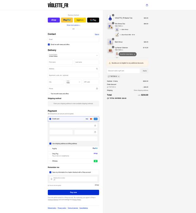 Violette_FR checkout page showing Violette_FR promo code box | Screenshot taken by SimplyCodes community member on Sep 16, 2025