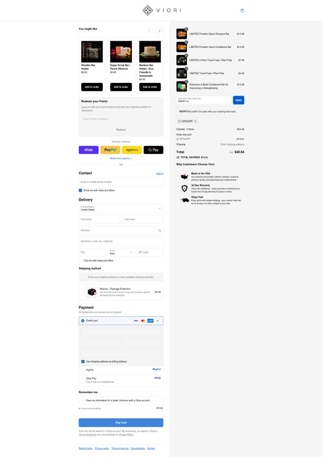 Viori checkout page showing Viori coupon code box | Screenshot taken by SimplyCodes community member on Sep 9, 2025