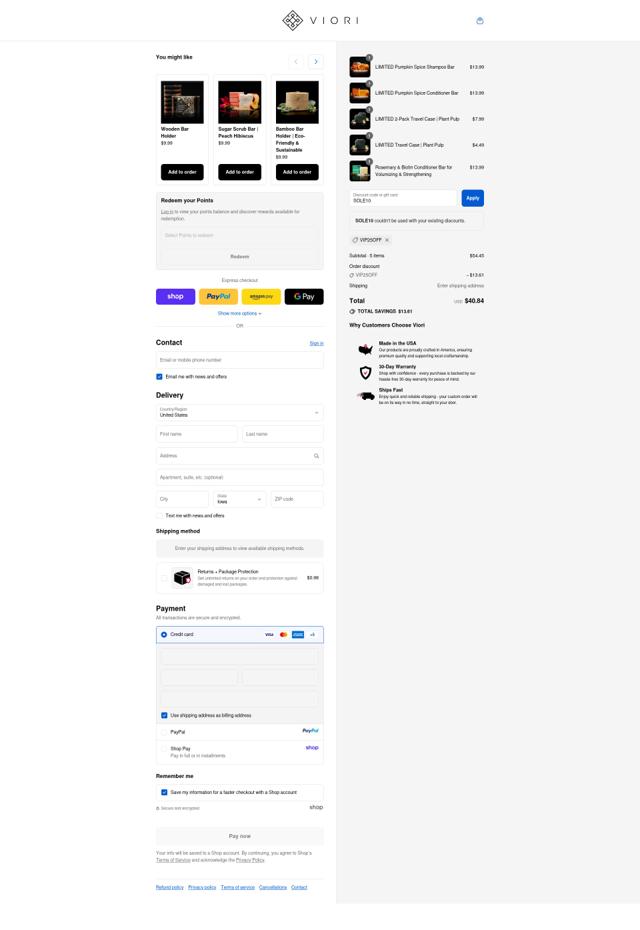 Viori checkout page showing Viori coupon code box | Screenshot taken by SimplyCodes community member on Sep 9, 2025
