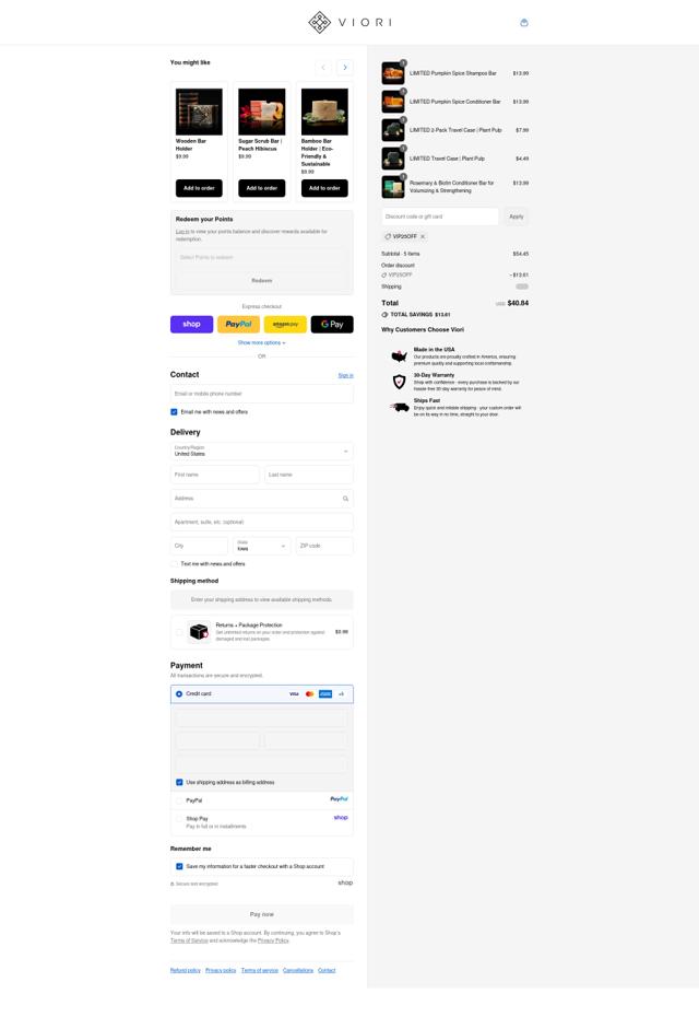Viori checkout page showing Viori coupon code box | Screenshot taken by SimplyCodes community member on Sep 9, 2025