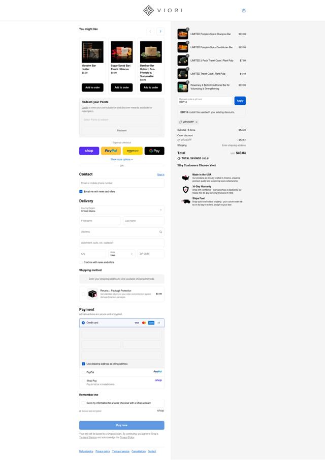 Viori checkout page showing Viori coupon code box | Screenshot taken by SimplyCodes community member on Sep 9, 2025