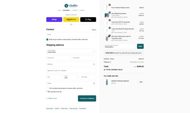 Vi Peel checkout page showing Vi Peel discount code box | Screenshot taken by SimplyCodes community member on Sep 12, 2025