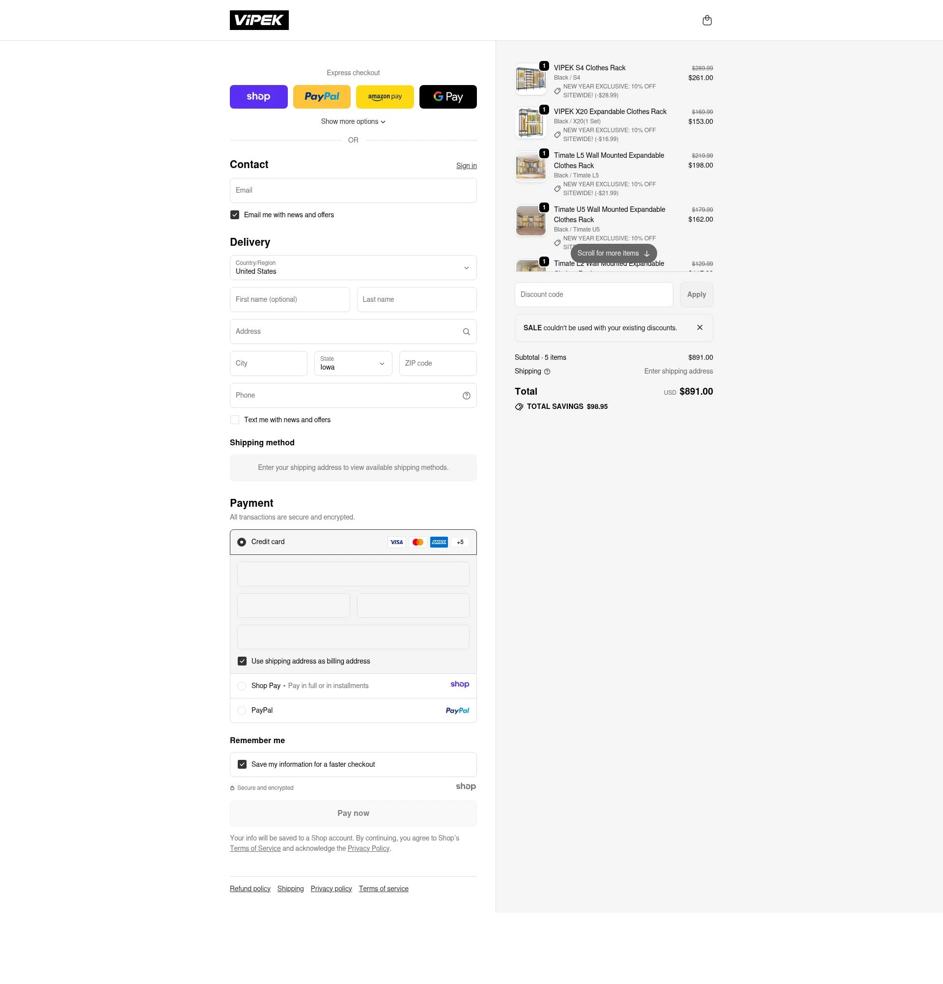 VIPEK checkout page showing VIPEK coupon code box | Screenshot taken by SimplyCodes community member on Jan 5, 2026