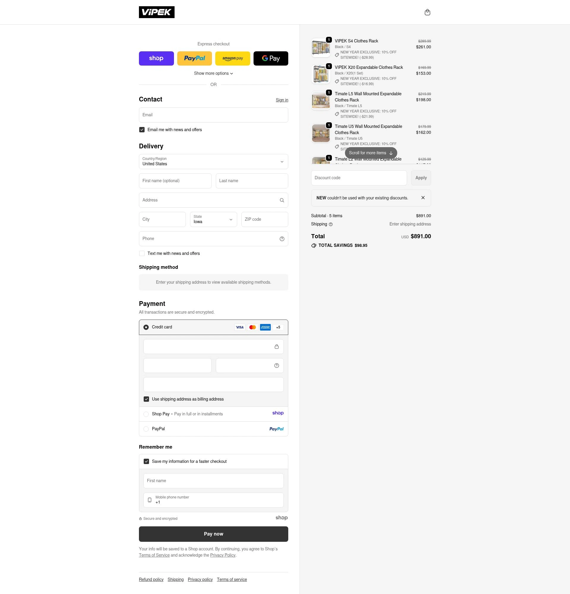 VIPEK checkout page showing VIPEK coupon code box | Screenshot taken by SimplyCodes community member on Jan 5, 2026