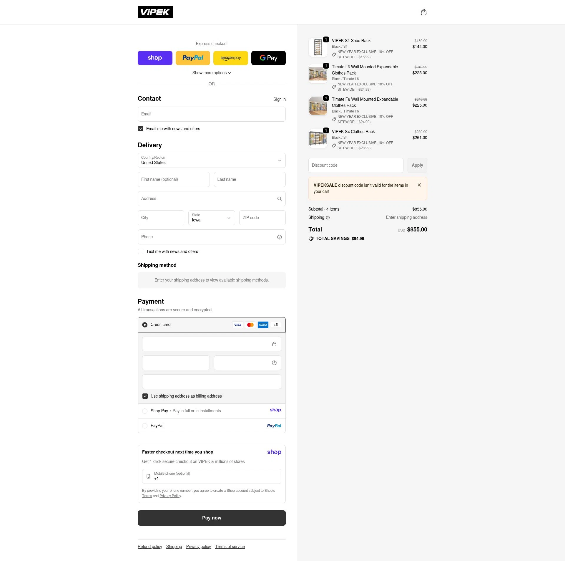 VIPEK checkout page showing VIPEK coupon code box | Screenshot taken by SimplyCodes community member on Jan 11, 2026