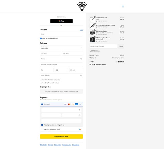 Viper Tec checkout page showing Viper Tec discount code box | Screenshot taken by SimplyCodes community member on Sep 5, 2025