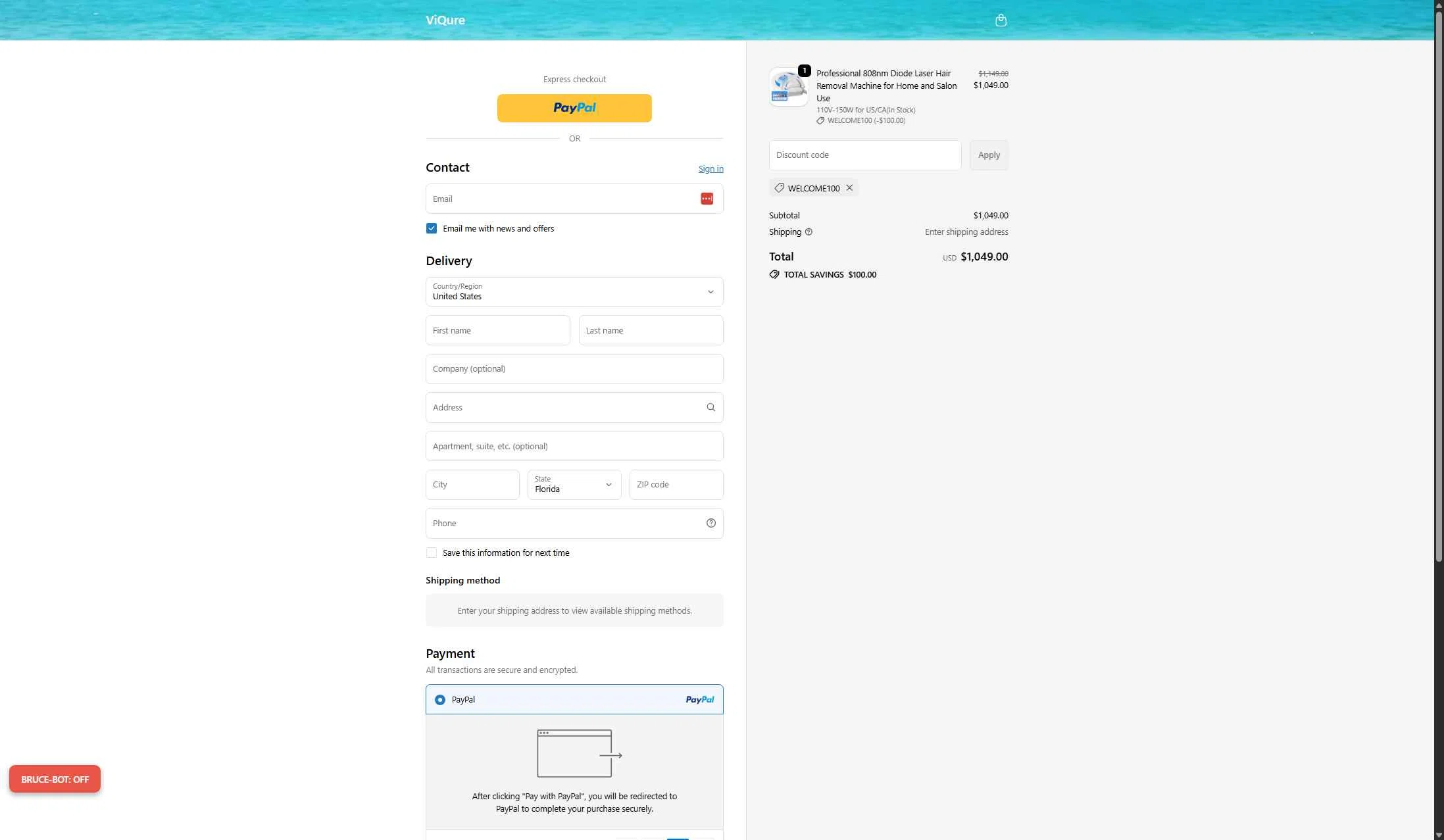 ViQure checkout page showing ViQure coupon code box | Screenshot taken by SimplyCodes community member on Jan 2, 2026