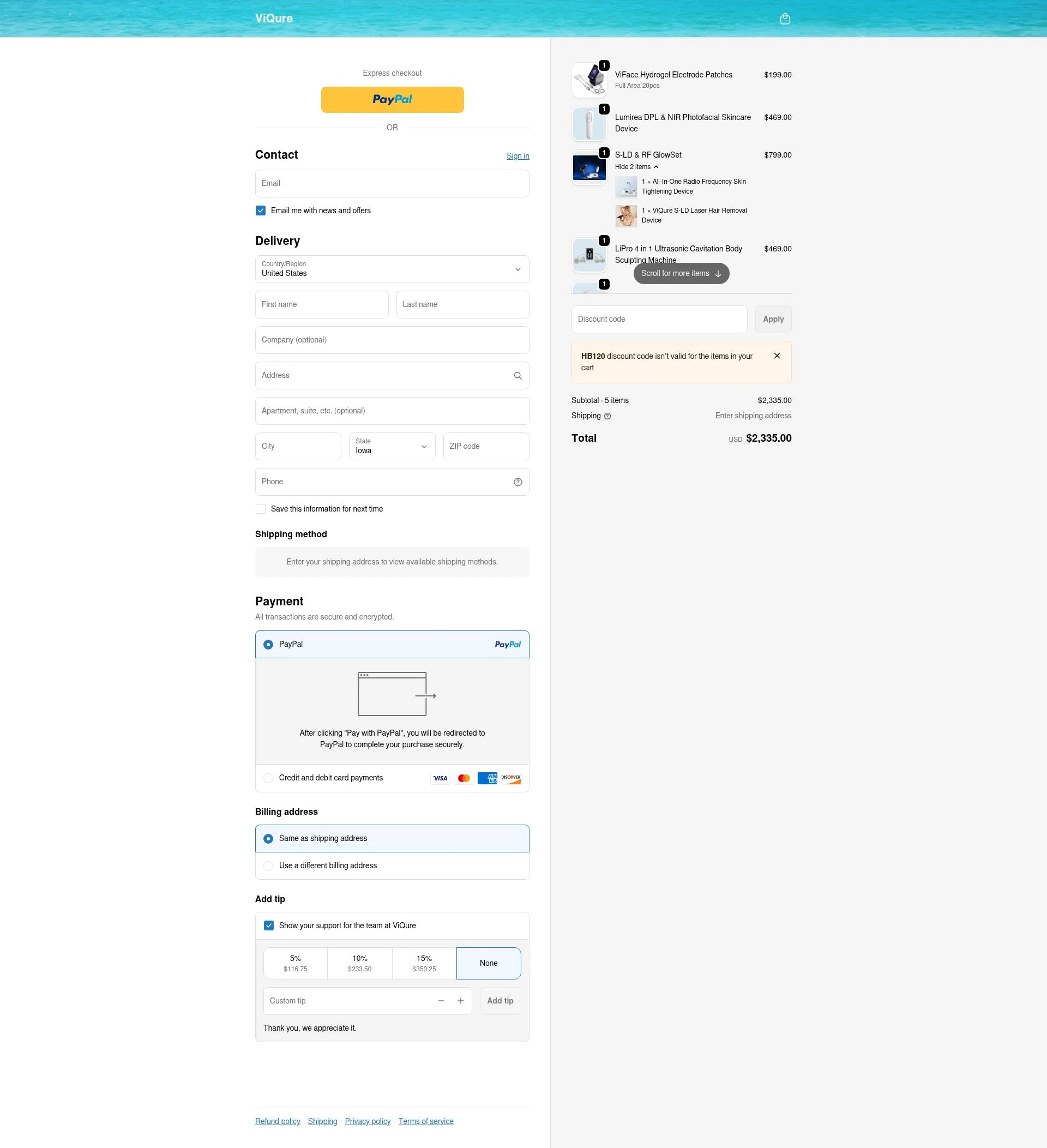 ViQure checkout page showing ViQure coupon code box | Screenshot taken by SimplyCodes community member on Jan 2, 2026
