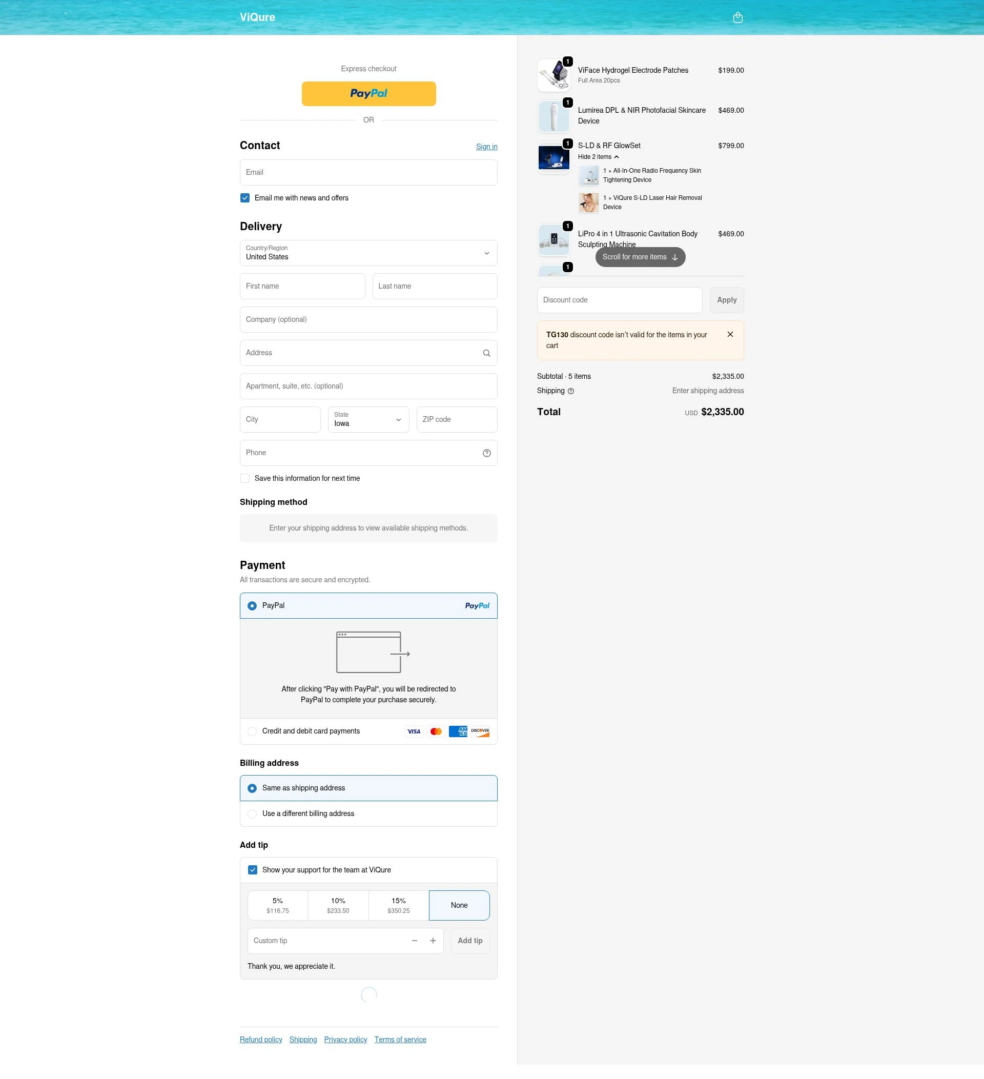 ViQure checkout page showing ViQure coupon code box | Screenshot taken by SimplyCodes community member on Jan 2, 2026