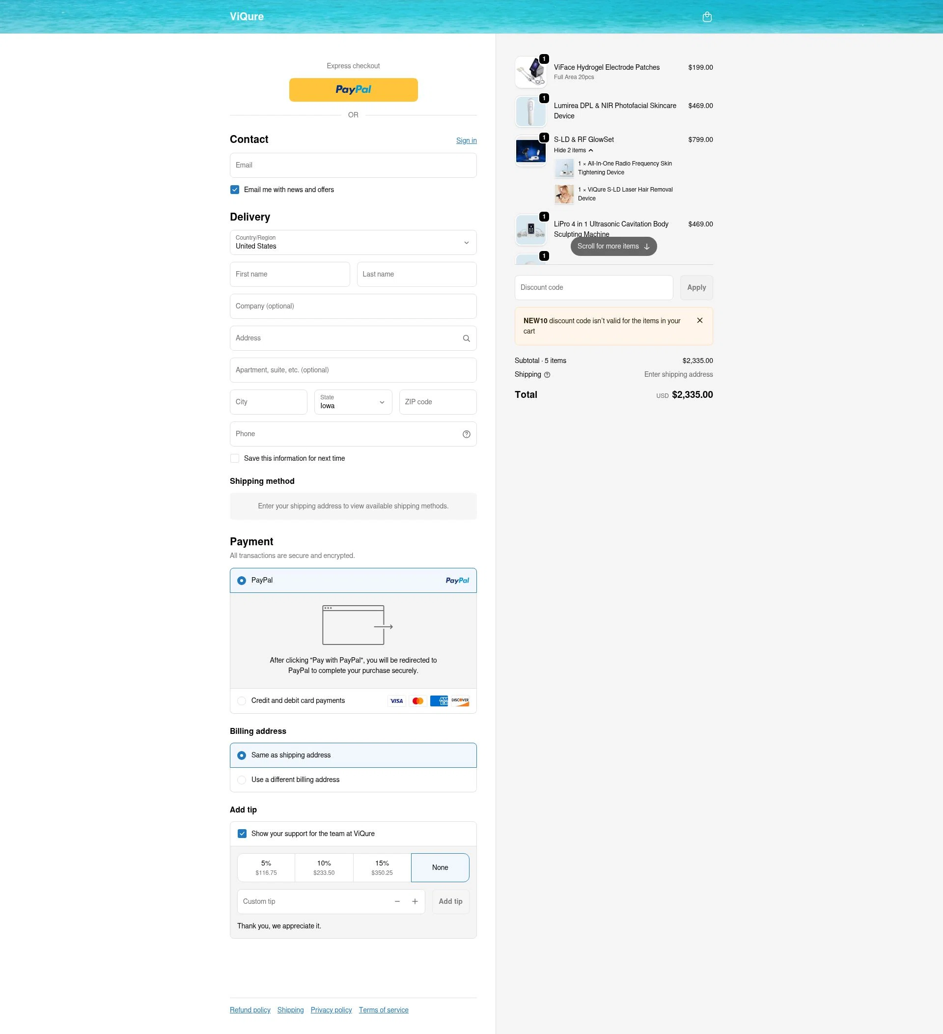 ViQure checkout page showing ViQure coupon code box | Screenshot taken by SimplyCodes community member on Jan 2, 2026