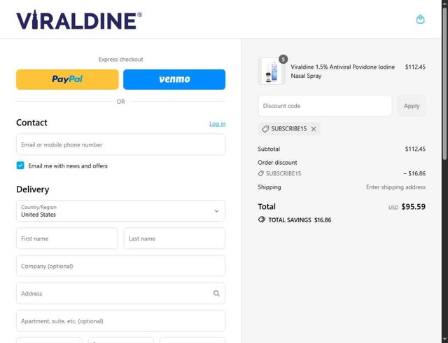 Viraldine checkout page showing Viraldine coupon code box | Screenshot taken by SimplyCodes community member on Sep 4, 2025