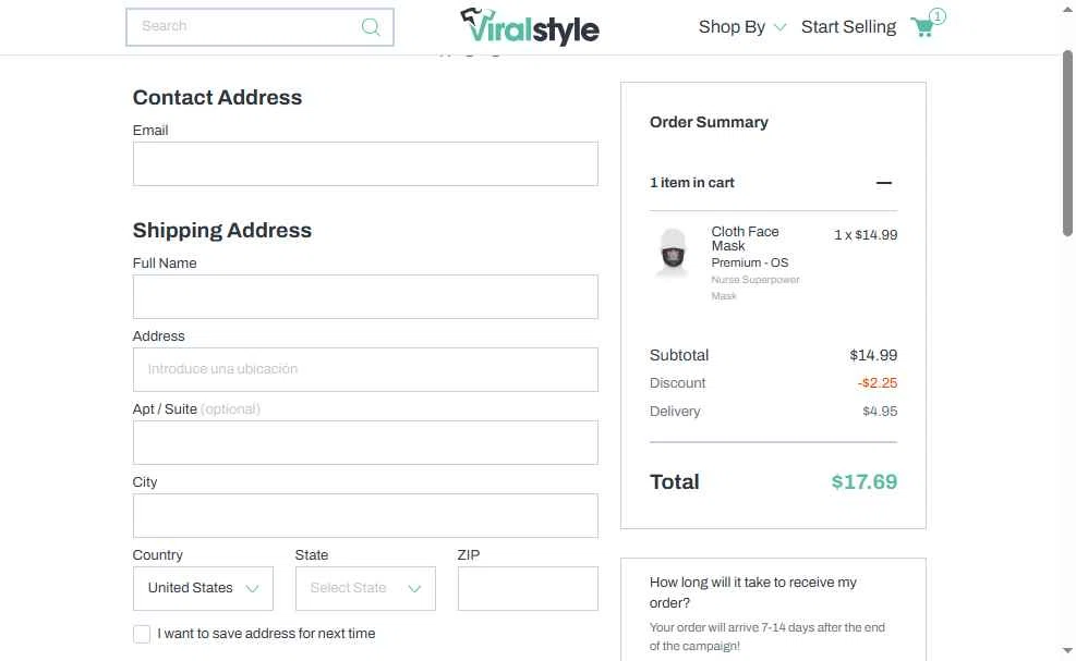 Viralstyle checkout page showing Viralstyle promo code box | Screenshot taken by SimplyCodes community member on Nov 28, 2025