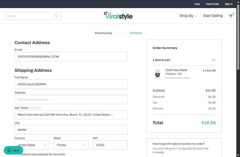 Viralstyle checkout page showing Viralstyle promo code box | Screenshot taken by SimplyCodes community member on Jan 20, 2026